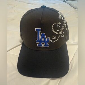Black/brown LA Los Angeles Cap with Pearl Embellishments